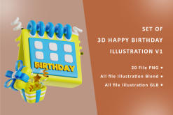 Set of 3D Happy Birthday Illustrations V1