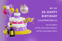 Set of 3D Happy Birthday Illustrations V3
