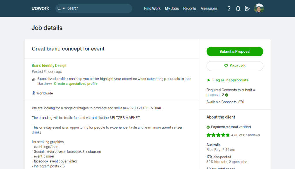 Upwork job posting screenshot overview