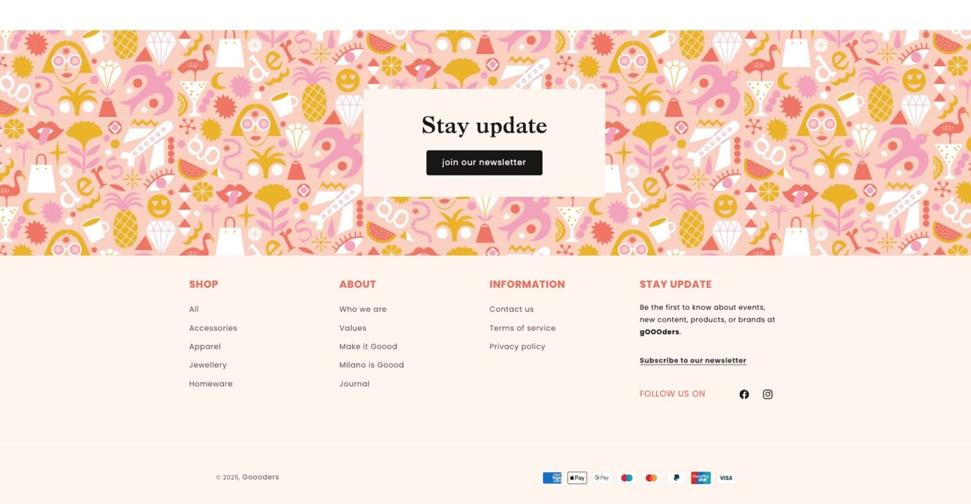 Minimal footer design with strong branding