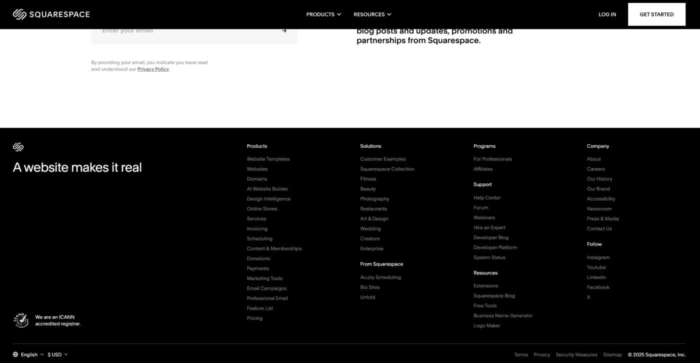 Professional footer example showcasing design tips and structured links